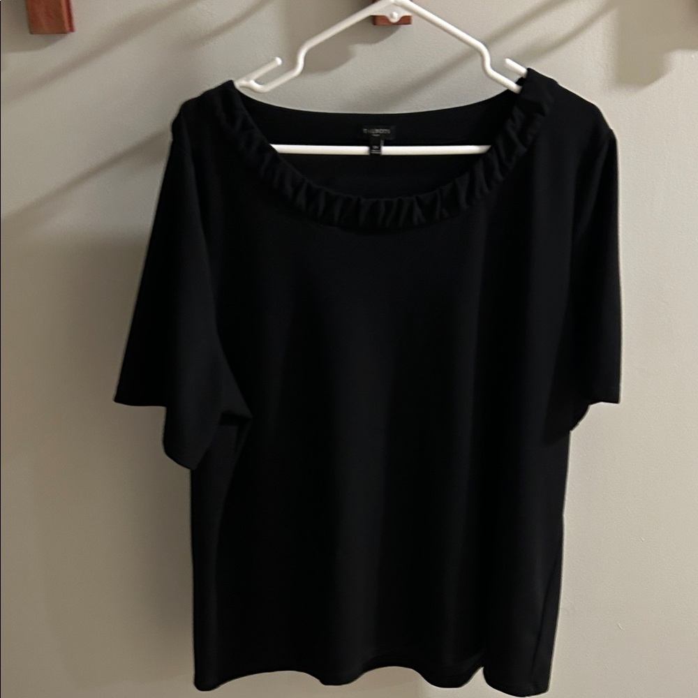 Talbots Black Short Sleeve Top with Ruffled Neckline